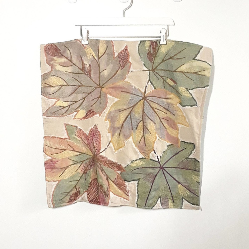 Pottery Barn Embroidered Pillow Cover 24 x 24 Square - VGUC! Leaf, Velvet Back